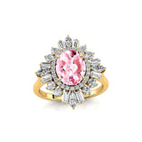 Oval Solitaire Morganite Baguette and Round Diamond Cocktail Ring - GeumJewels