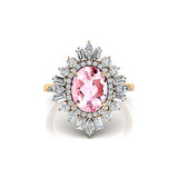 Oval Solitaire Morganite Baguette and Round Diamond Cocktail Ring - GeumJewels