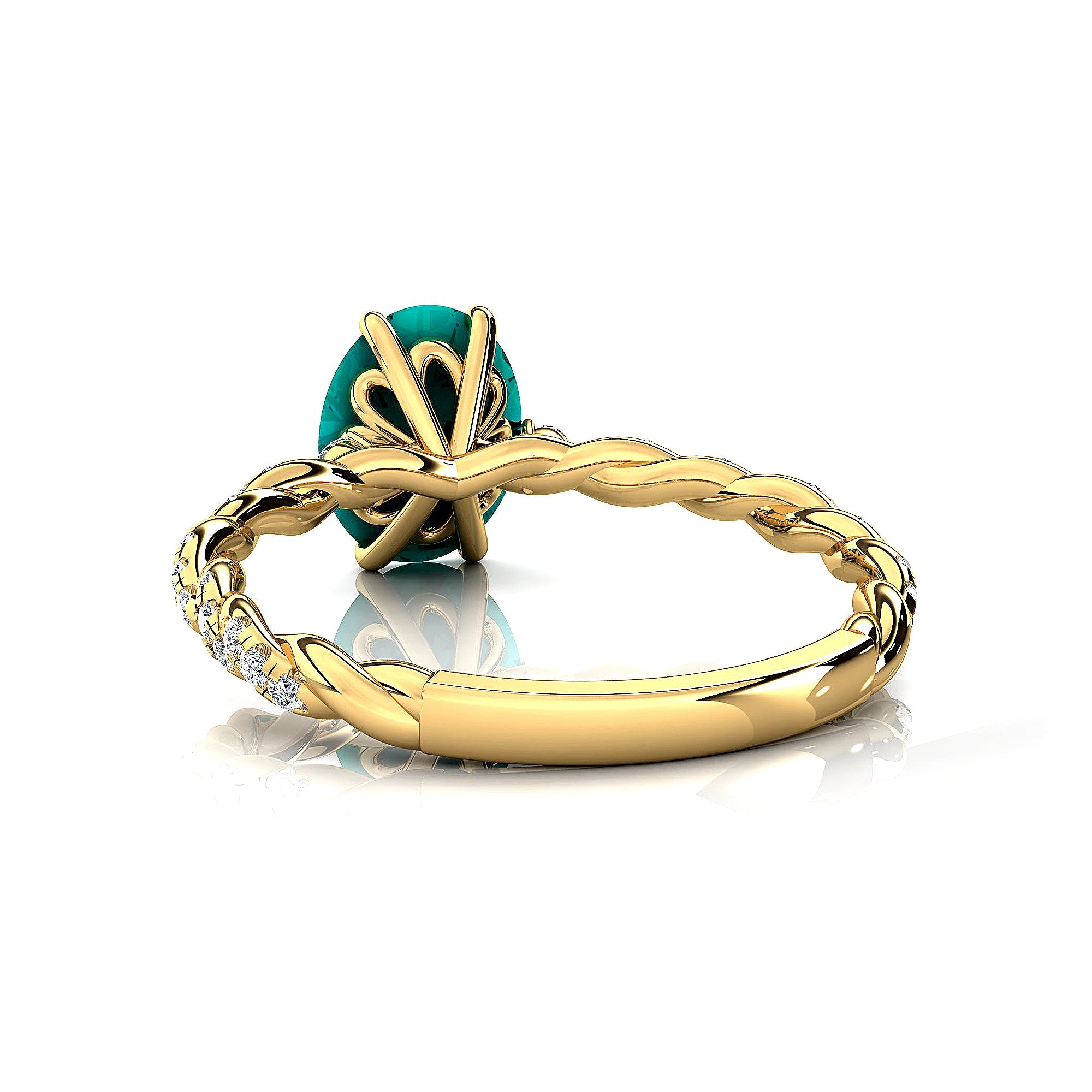 Oval Solitaire Paraiba Tourmaline Ring with Twisted Wire Diamond Band - GeumJewels