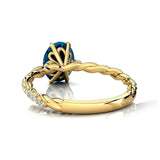 Oval Solitaire Swiss Blue Topaz Ring with Twisted Wire Diamond Band - GeumJewels