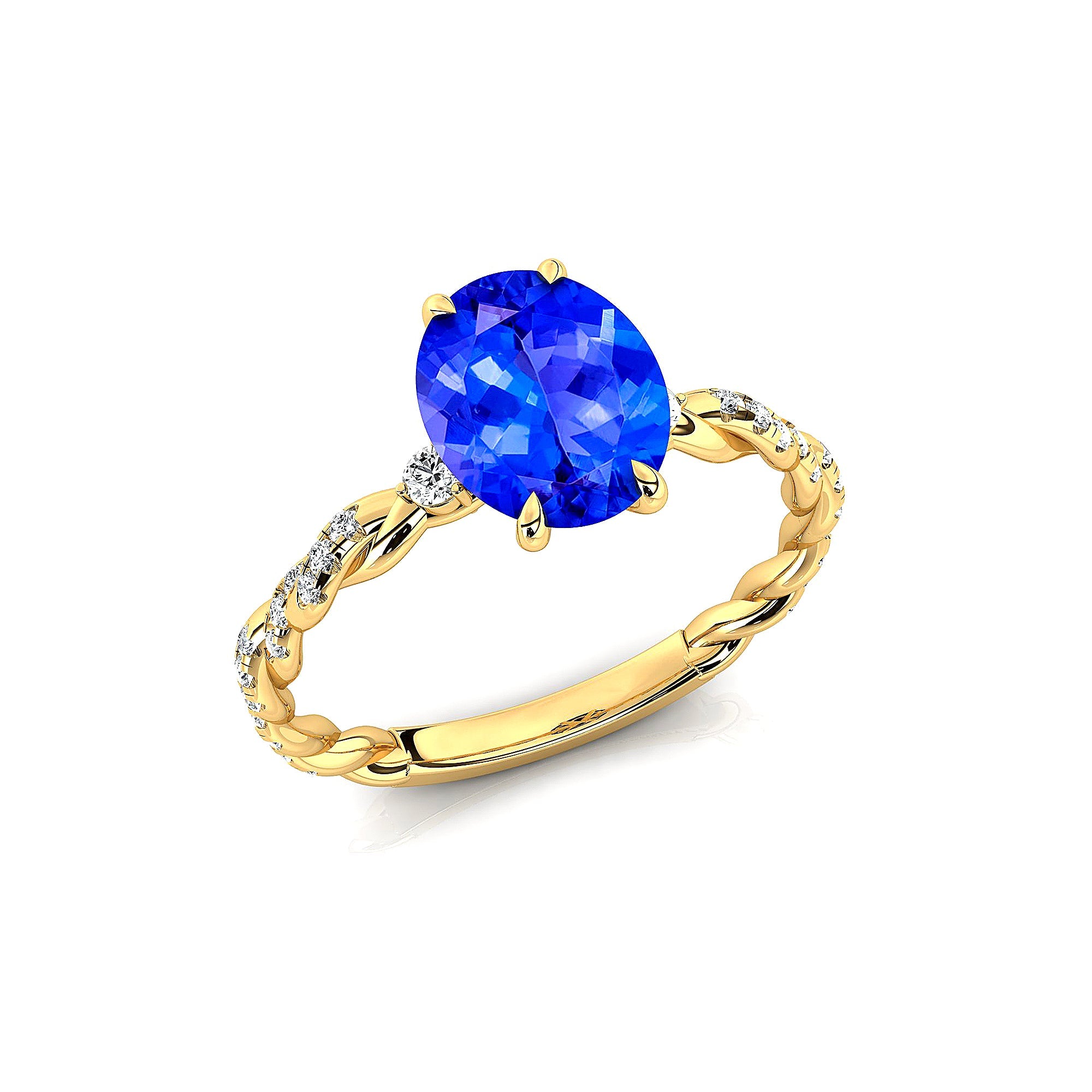 Oval Solitaire Tanzanite Ring with Twisted Wire Diamond Band - GeumJewels