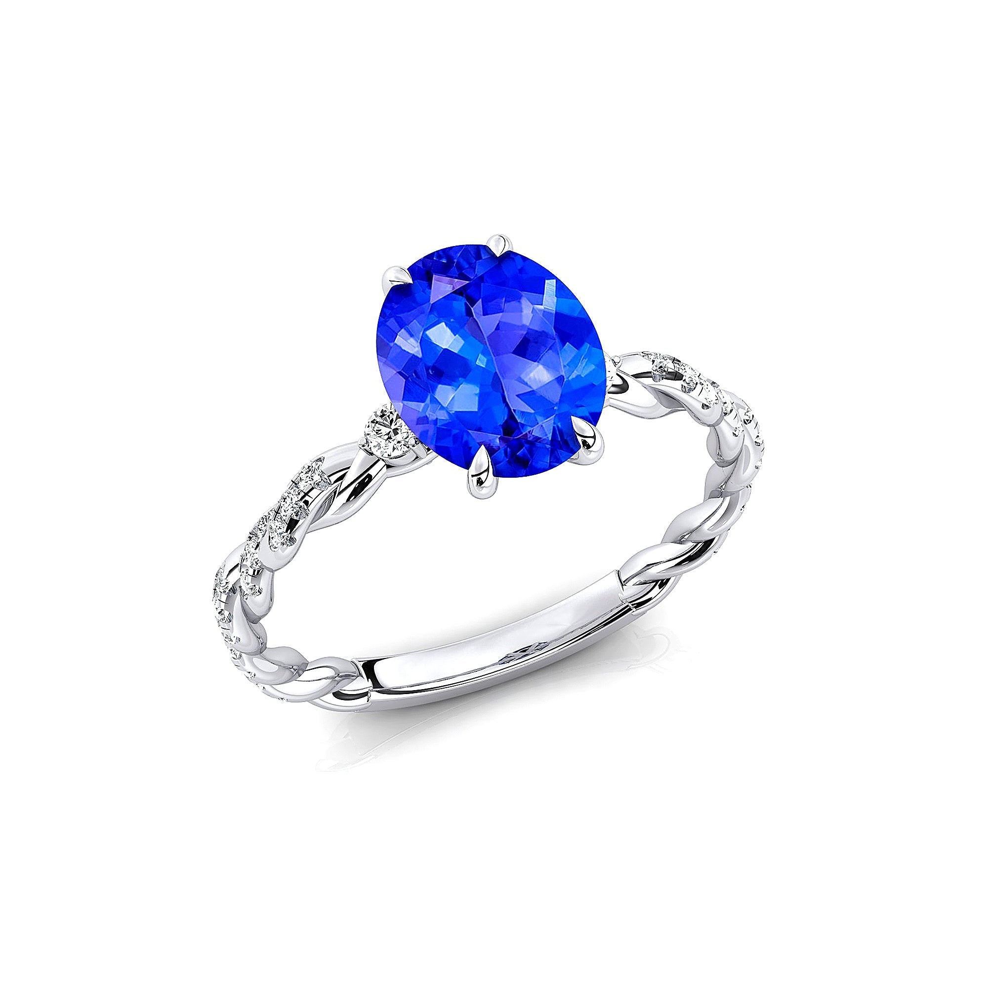 Oval Solitaire Tanzanite Ring with Twisted Wire Diamond Band - GeumJewels
