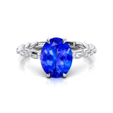 Oval Solitaire Tanzanite Ring with Twisted Wire Diamond Band - GeumJewels
