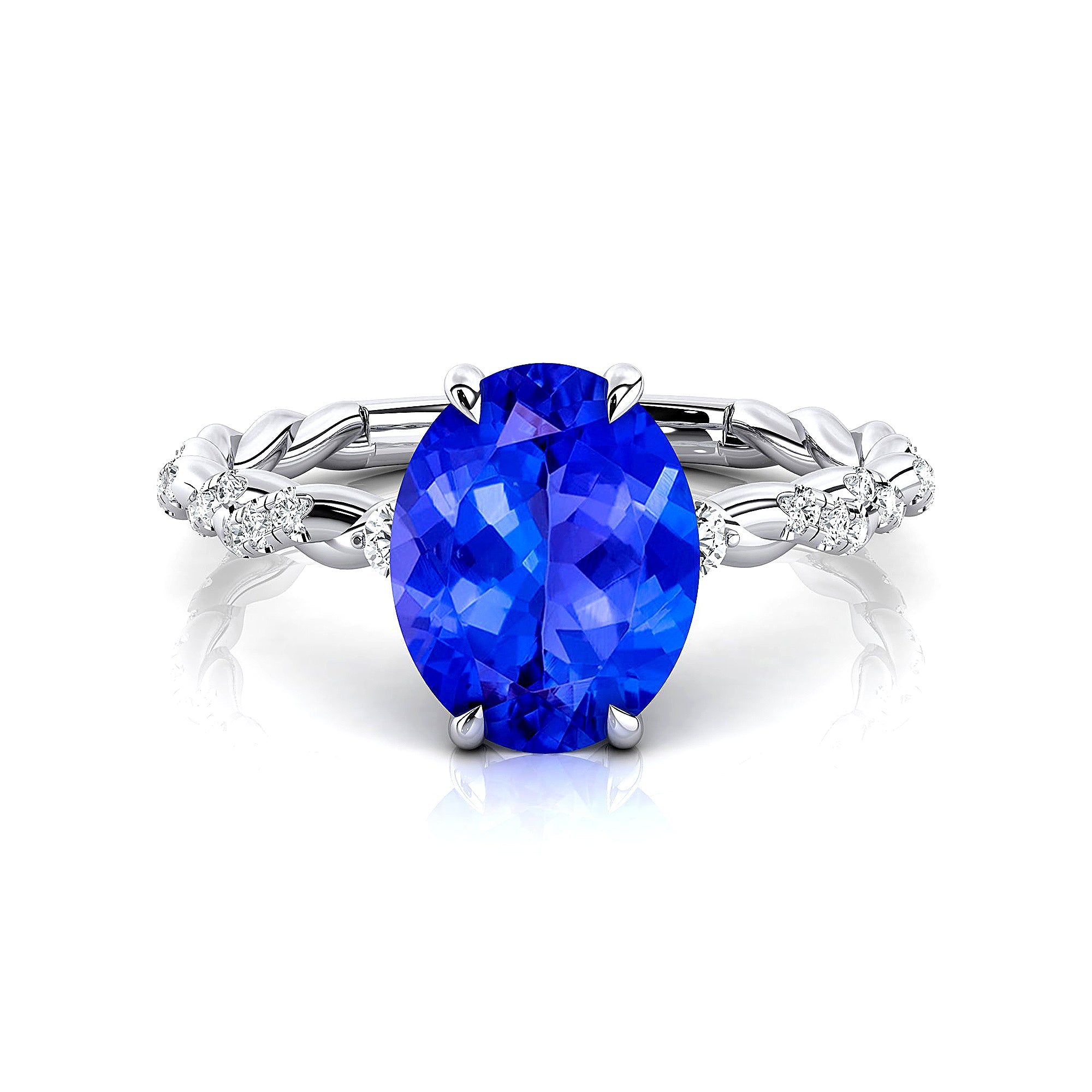 Oval Solitaire Tanzanite Ring with Twisted Wire Diamond Band - GeumJewels
