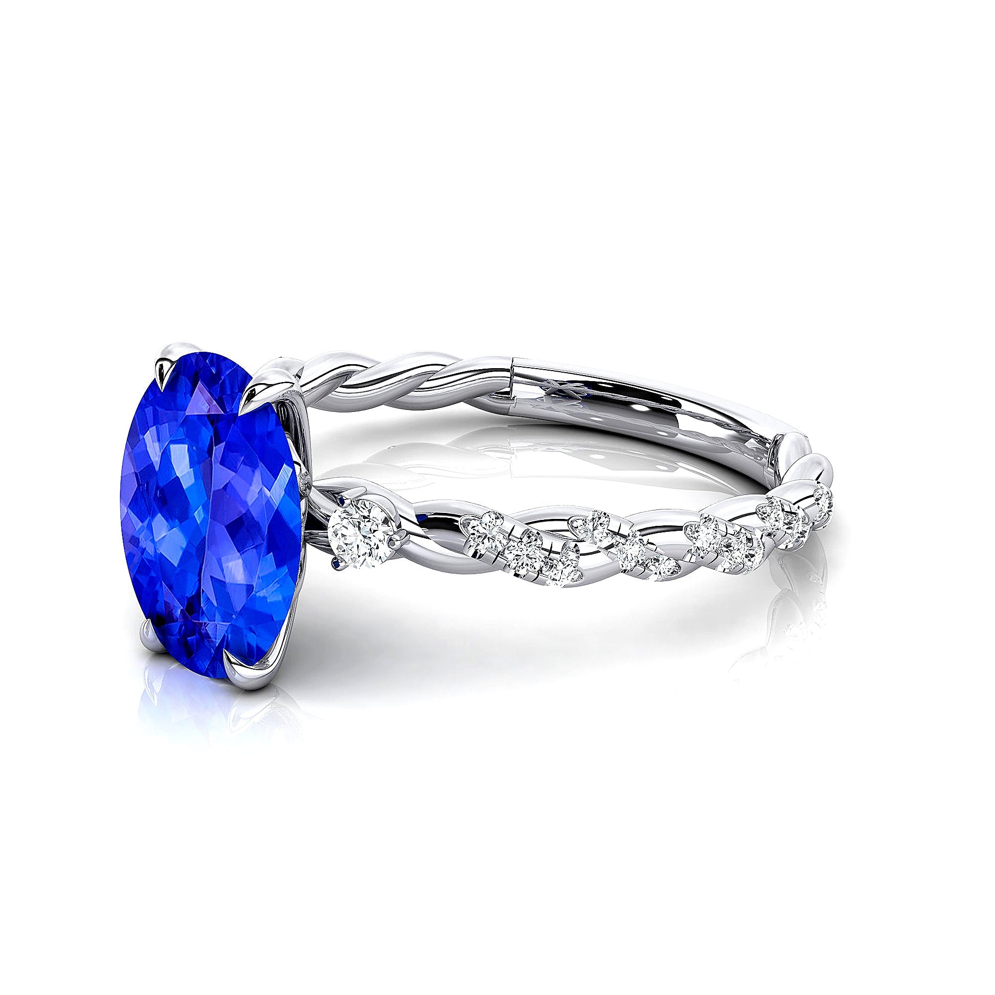 Oval Solitaire Tanzanite Ring with Twisted Wire Diamond Band - GeumJewels