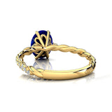Oval Solitaire Tanzanite Ring with Twisted Wire Diamond Band - GeumJewels