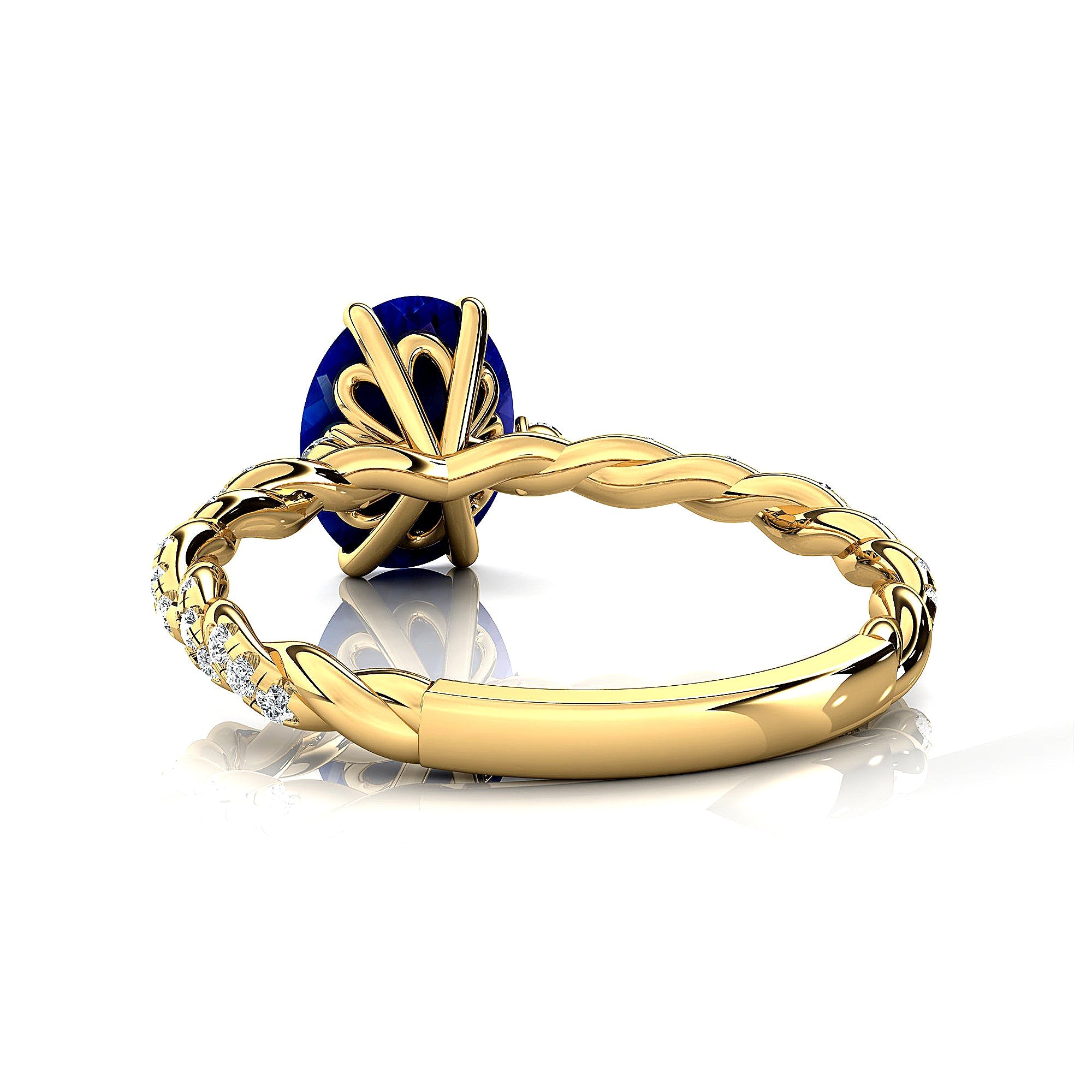 Oval Solitaire Tanzanite Ring with Twisted Wire Diamond Band - GeumJewels