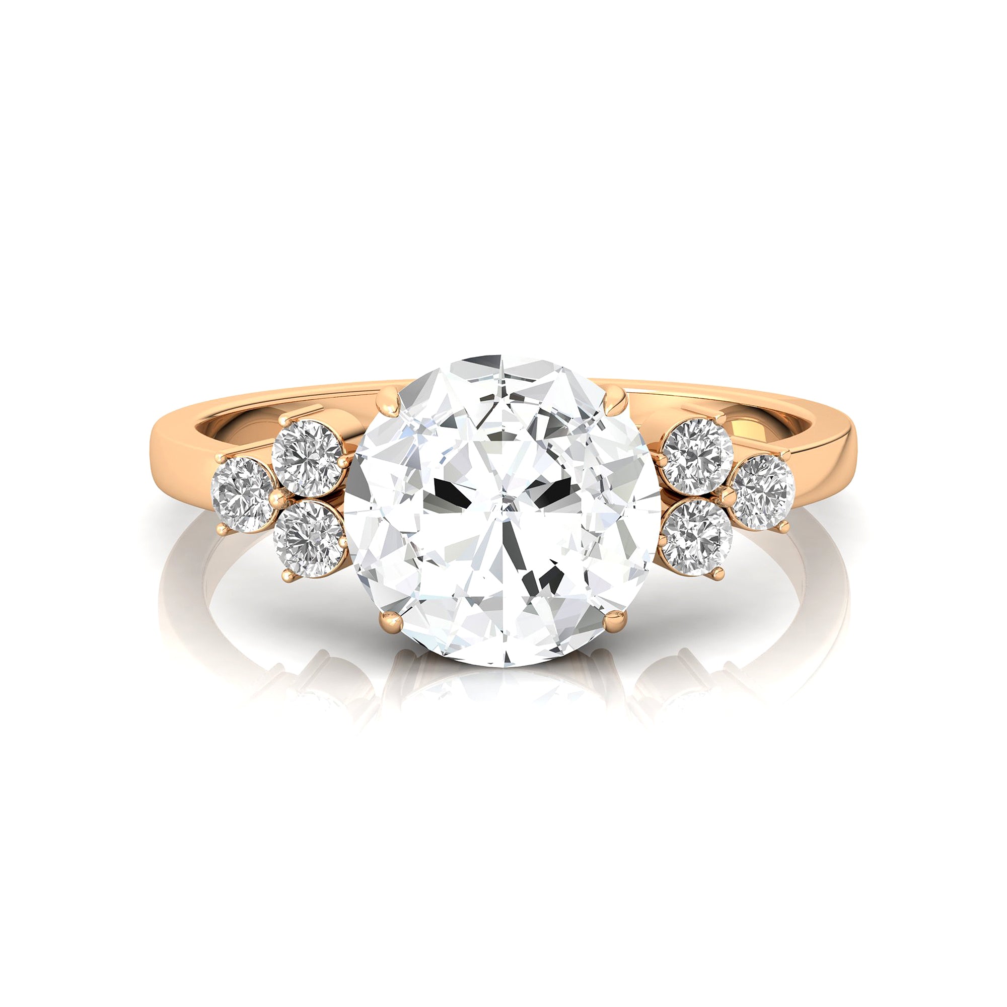 Trio Diamond Engagement Ring with Round Solitaire Lab Diamond - GeumJewels