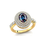 Triple Halo Diamond Oval Cut Alexandrite Cocktail Ring - GeumJewels