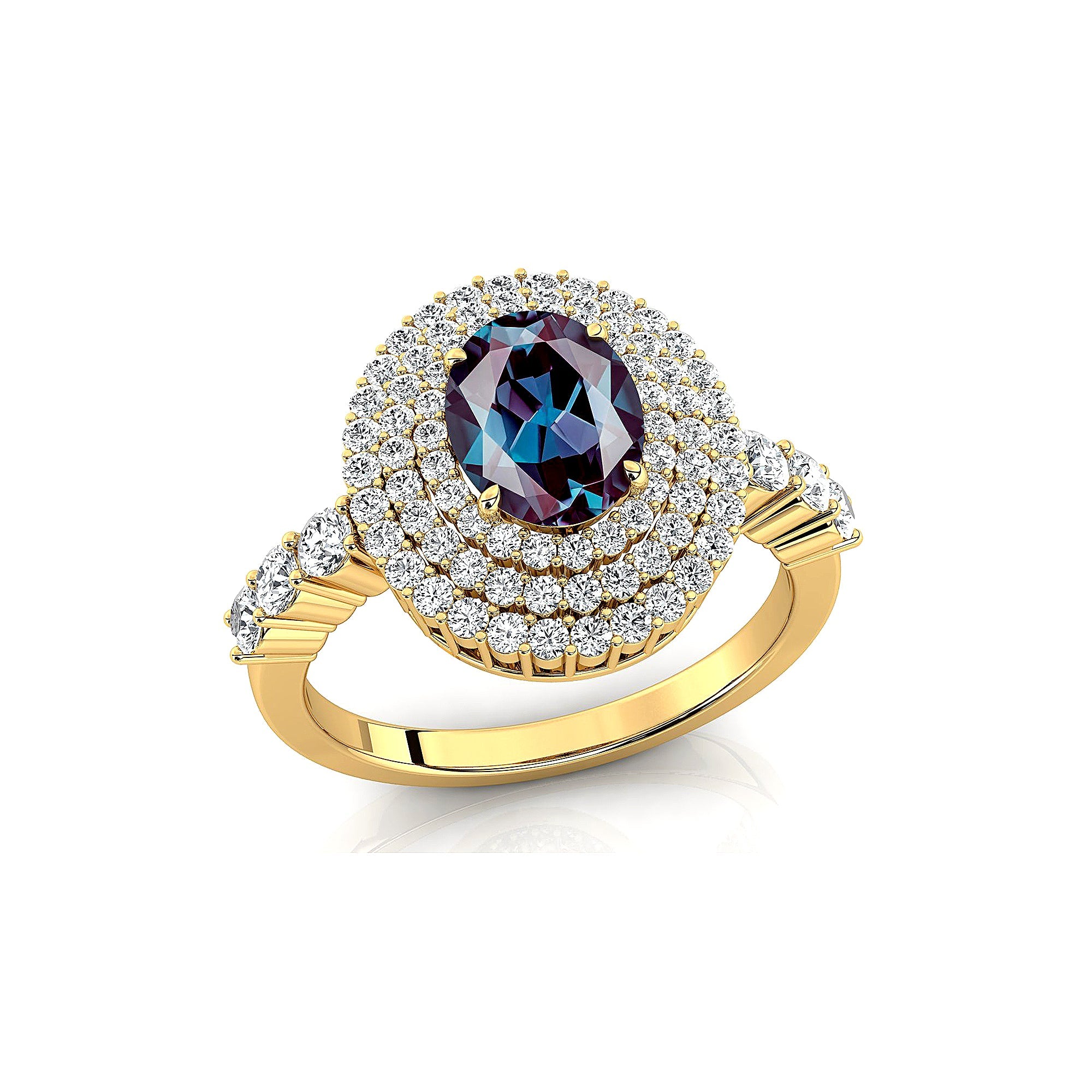 Triple Halo Diamond Oval Cut Alexandrite Cocktail Ring - GeumJewels
