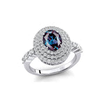 Triple Halo Diamond Oval Cut Alexandrite Cocktail Ring - GeumJewels