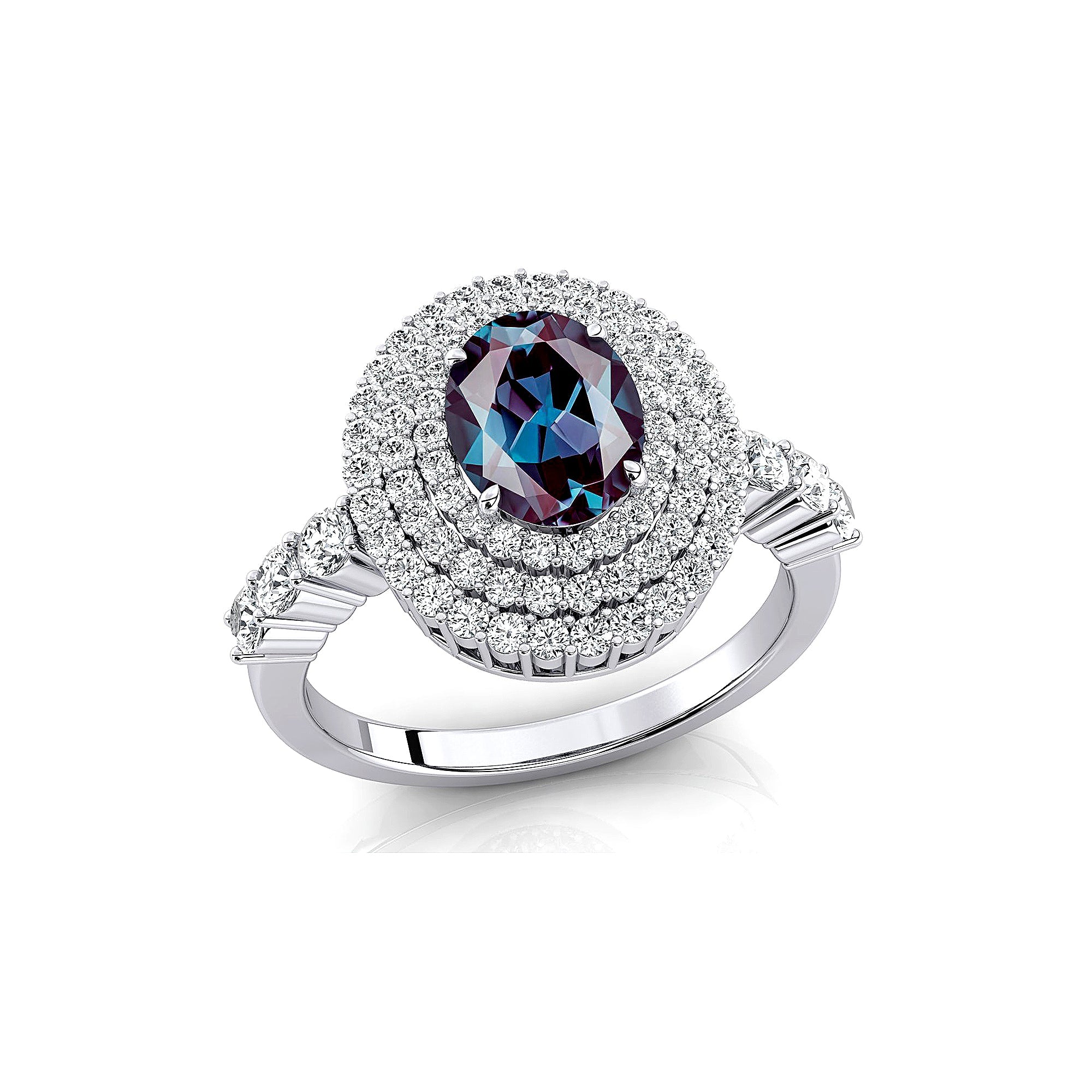 Triple Halo Diamond Oval Cut Alexandrite Cocktail Ring - GeumJewels