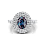 Triple Halo Diamond Oval Cut Alexandrite Cocktail Ring - GeumJewels