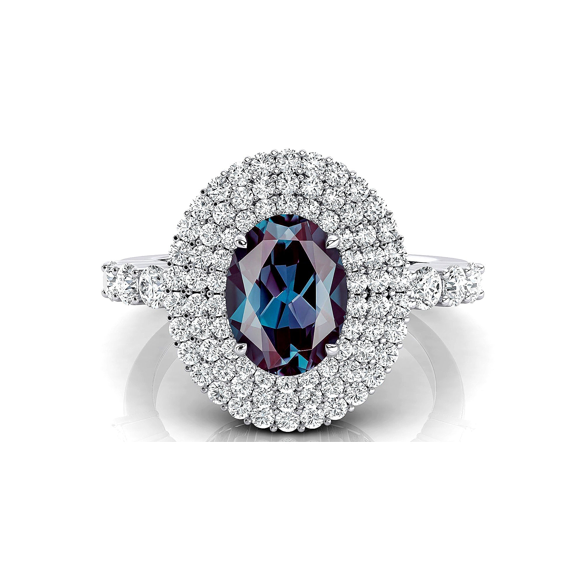 Triple Halo Diamond Oval Cut Alexandrite Cocktail Ring - GeumJewels