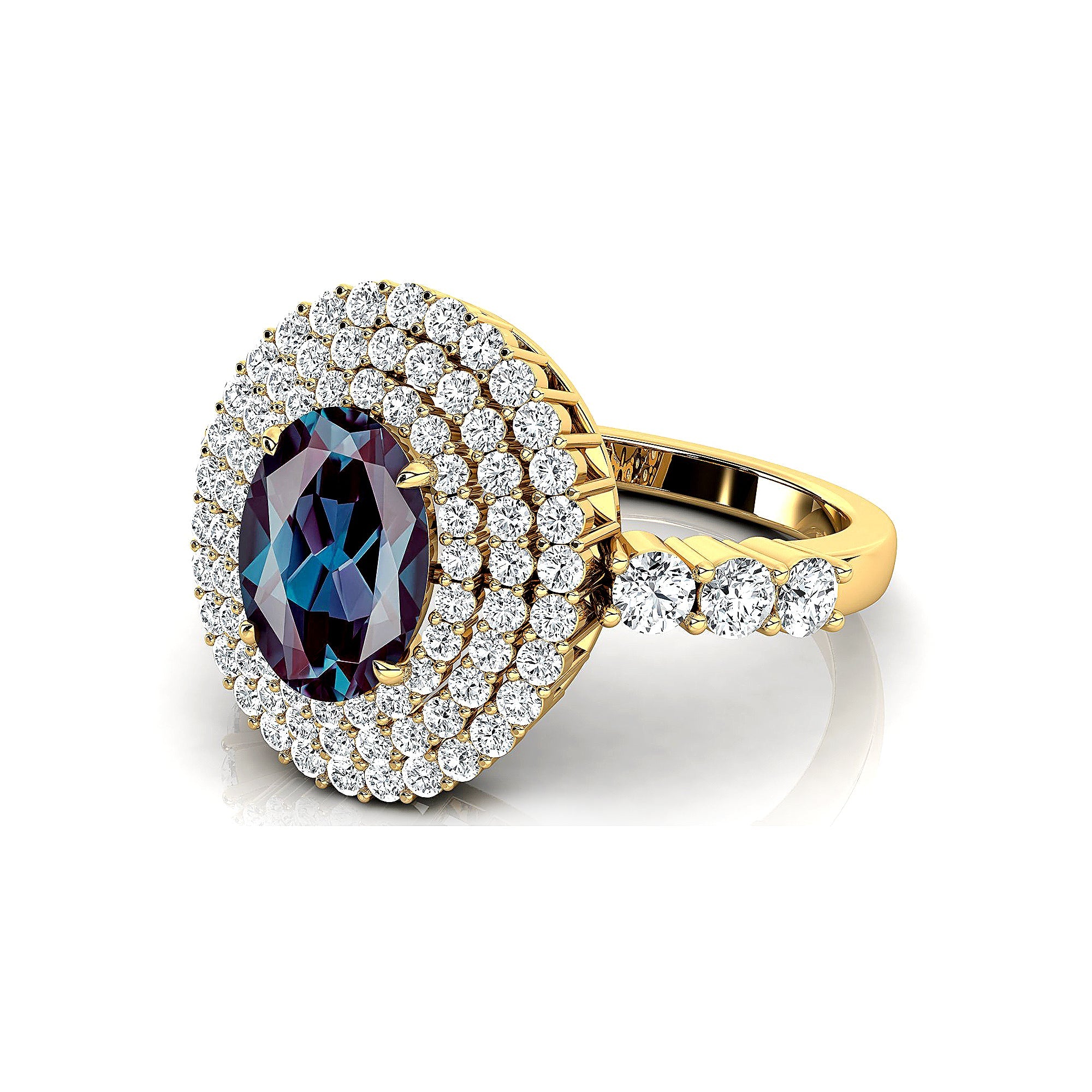 Triple Halo Diamond Oval Cut Alexandrite Cocktail Ring - GeumJewels