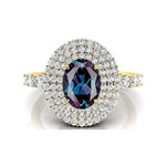 Triple Halo Diamond Oval Cut Alexandrite Cocktail Ring - GeumJewels