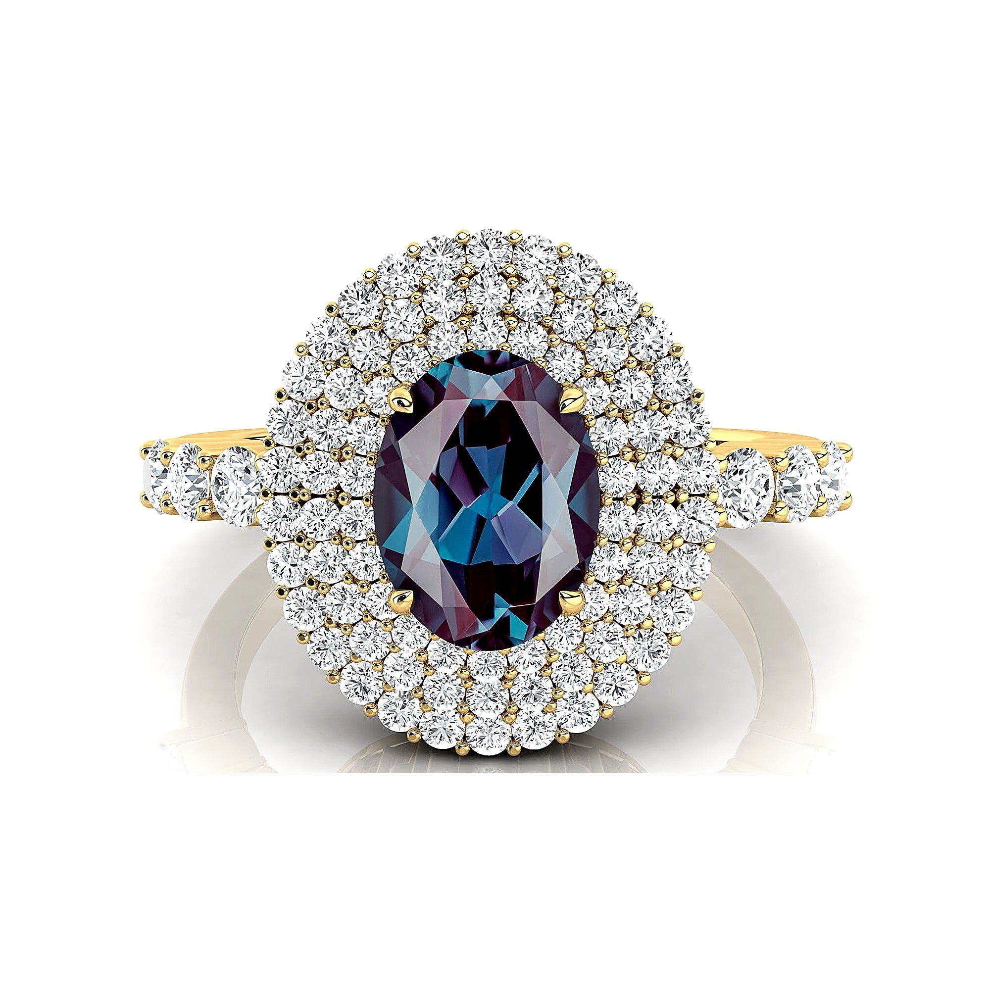 Triple Halo Diamond Oval Cut Alexandrite Cocktail Ring - GeumJewels