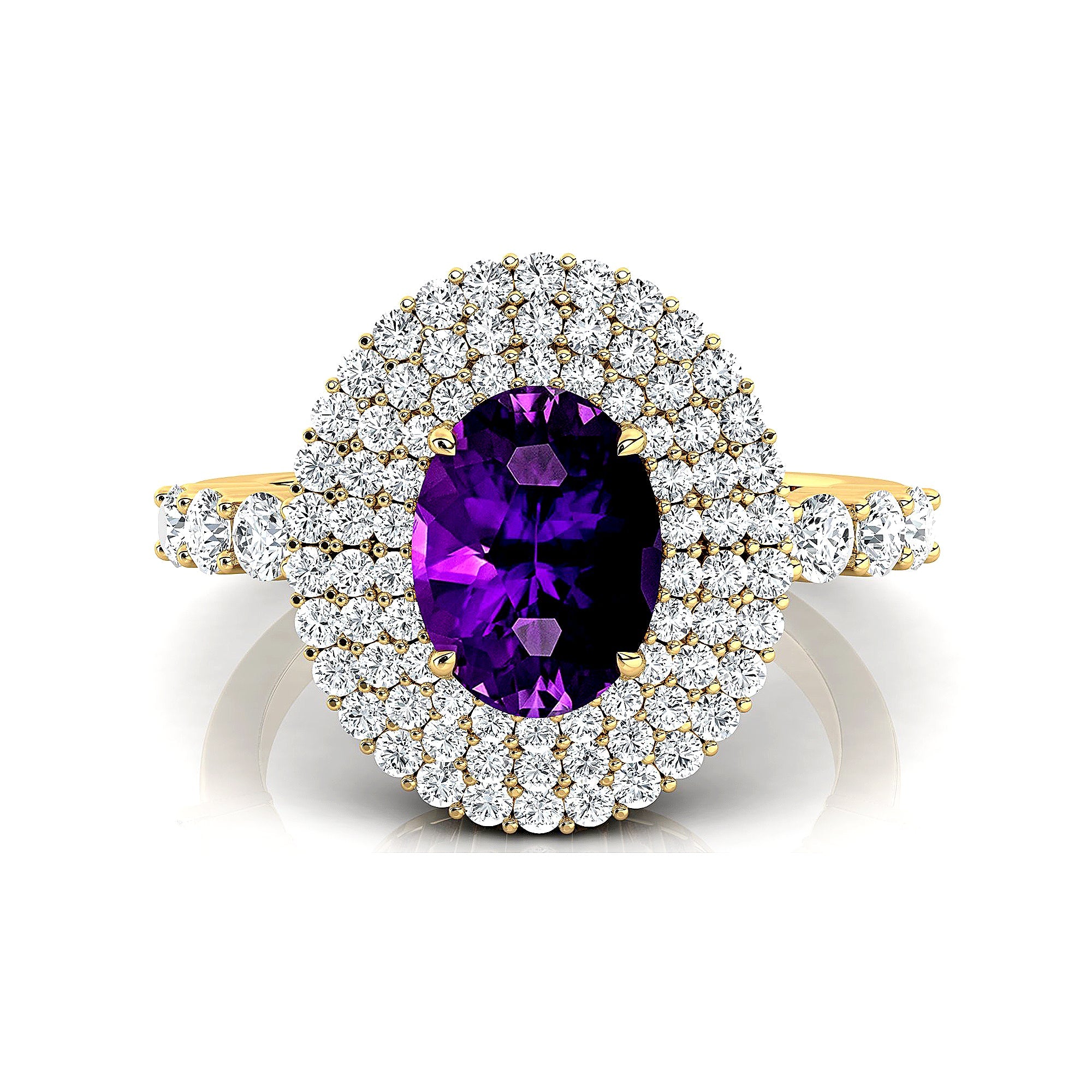 Triple Halo Diamond Oval Cut Amethyst Cocktail Ring - GeumJewels