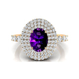 Triple Halo Diamond Oval Cut Amethyst Cocktail Ring - GeumJewels
