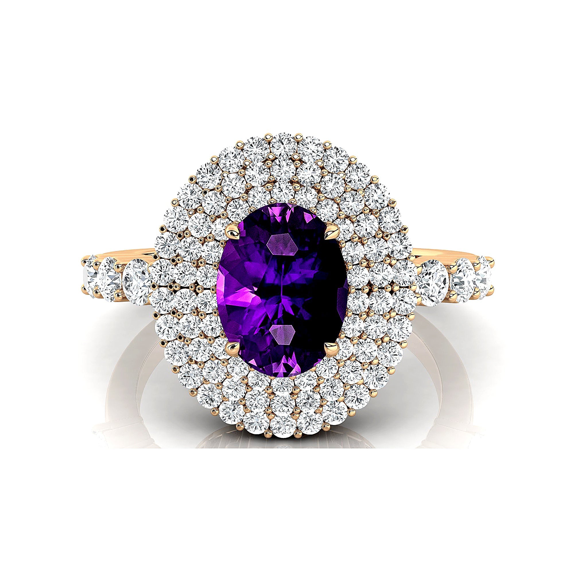 Triple Halo Diamond Oval Cut Amethyst Cocktail Ring - GeumJewels