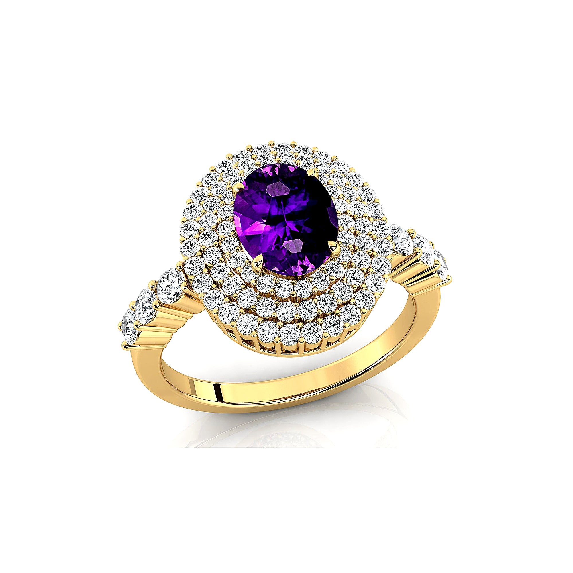 Triple Halo Diamond Oval Cut Amethyst Cocktail Ring - GeumJewels
