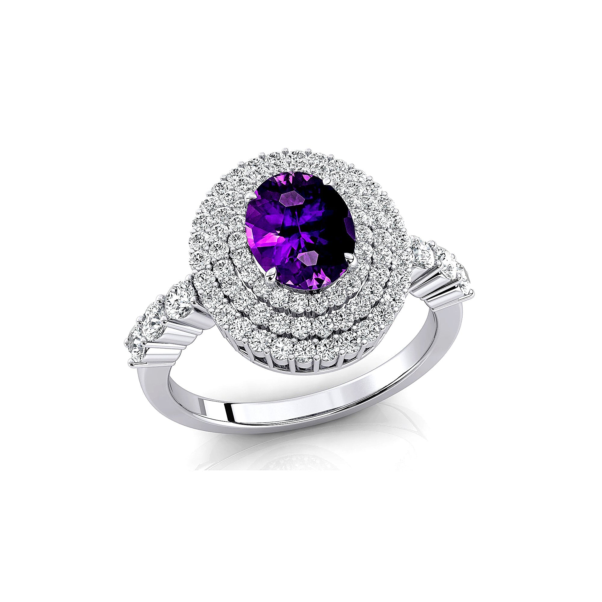Triple Halo Diamond Oval Cut Amethyst Cocktail Ring - GeumJewels