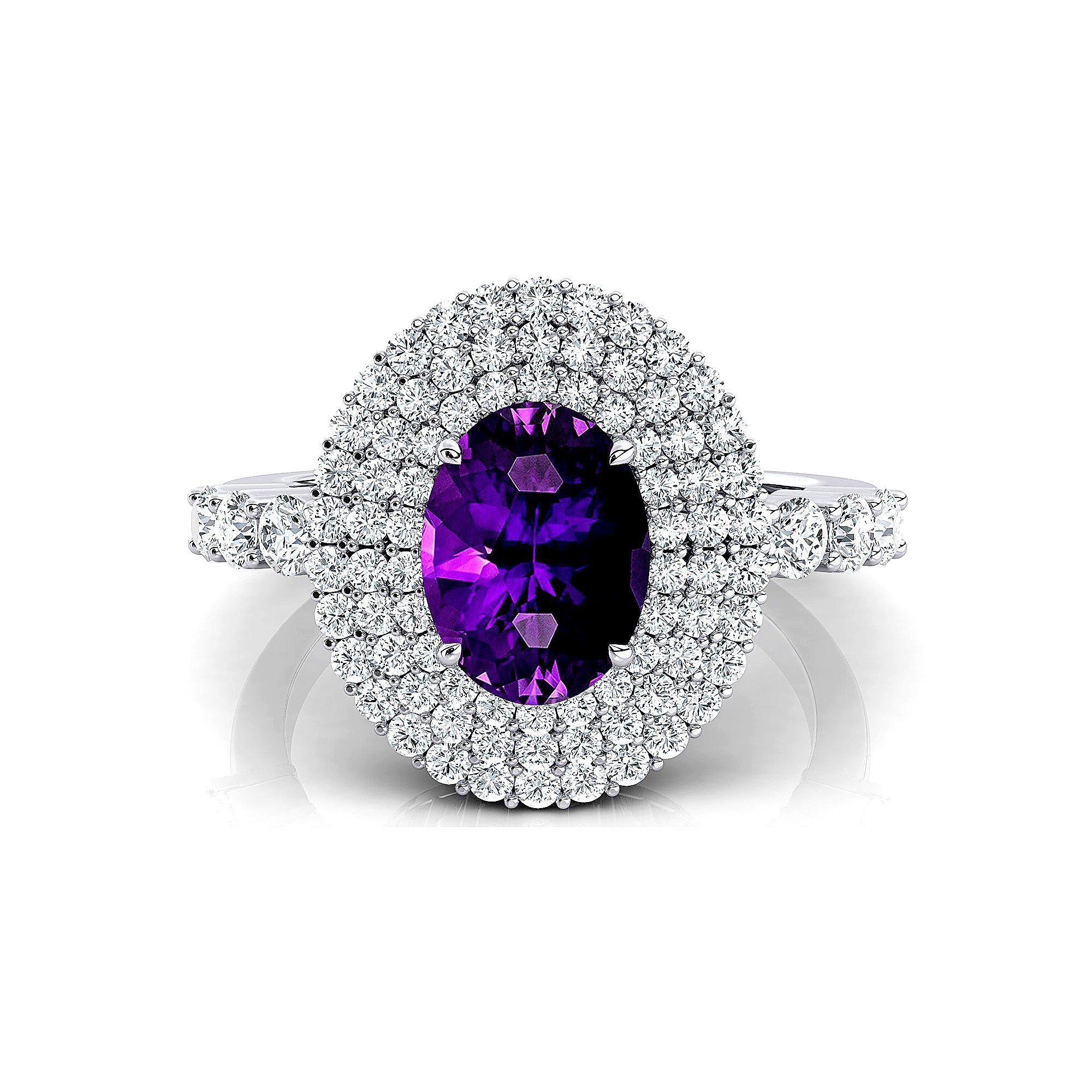 Triple Halo Diamond Oval Cut Amethyst Cocktail Ring - GeumJewels