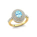 Triple Halo Diamond Oval Cut Aquamarine Cocktail Ring - GeumJewels