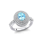 Triple Halo Diamond Oval Cut Aquamarine Cocktail Ring - GeumJewels