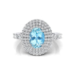 Triple Halo Diamond Oval Cut Aquamarine Cocktail Ring - GeumJewels