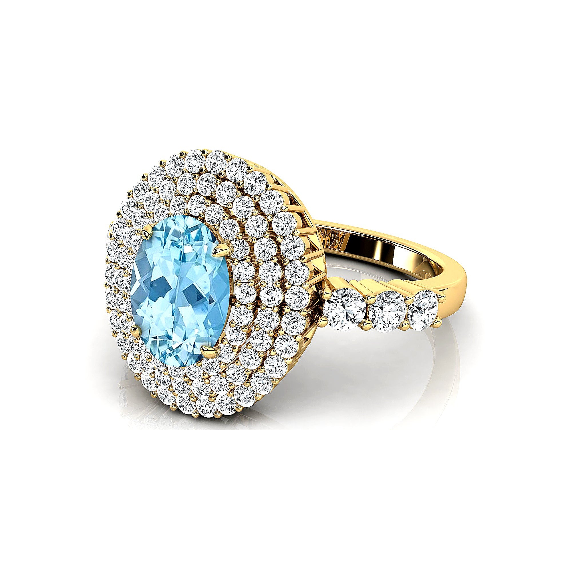 Triple Halo Diamond Oval Cut Aquamarine Cocktail Ring - GeumJewels
