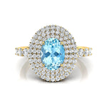 Triple Halo Diamond Oval Cut Aquamarine Cocktail Ring - GeumJewels