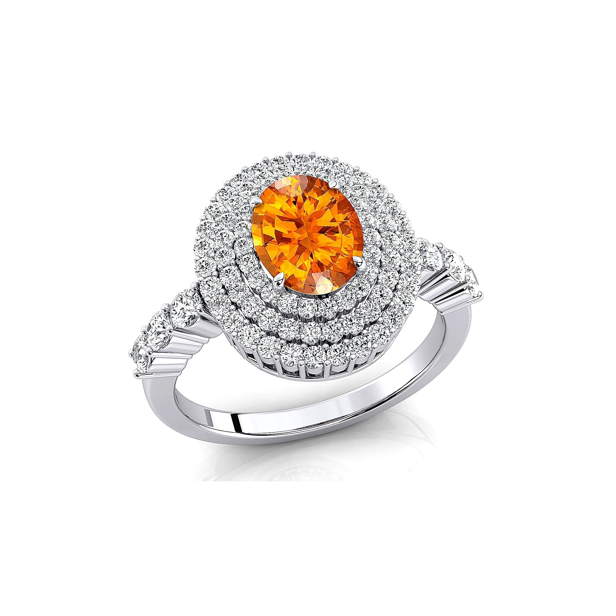 Triple Halo Diamond Oval Cut Citrine Cocktail Ring - GeumJewels