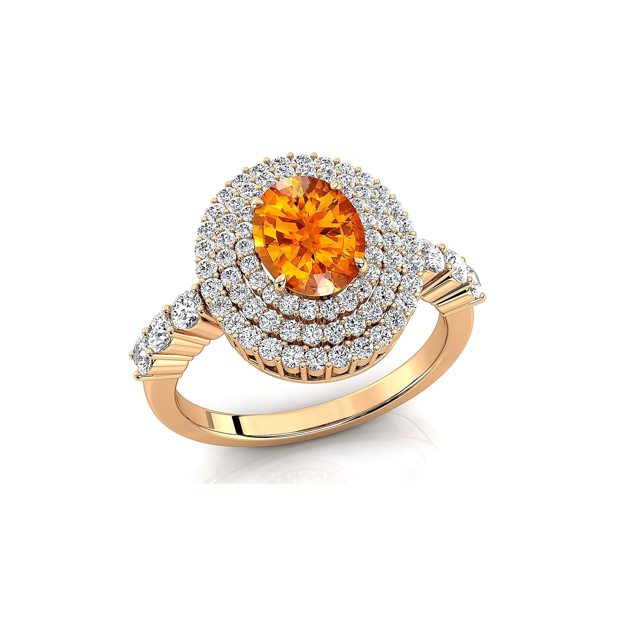 Triple Halo Diamond Oval Cut Citrine Cocktail Ring - GeumJewels