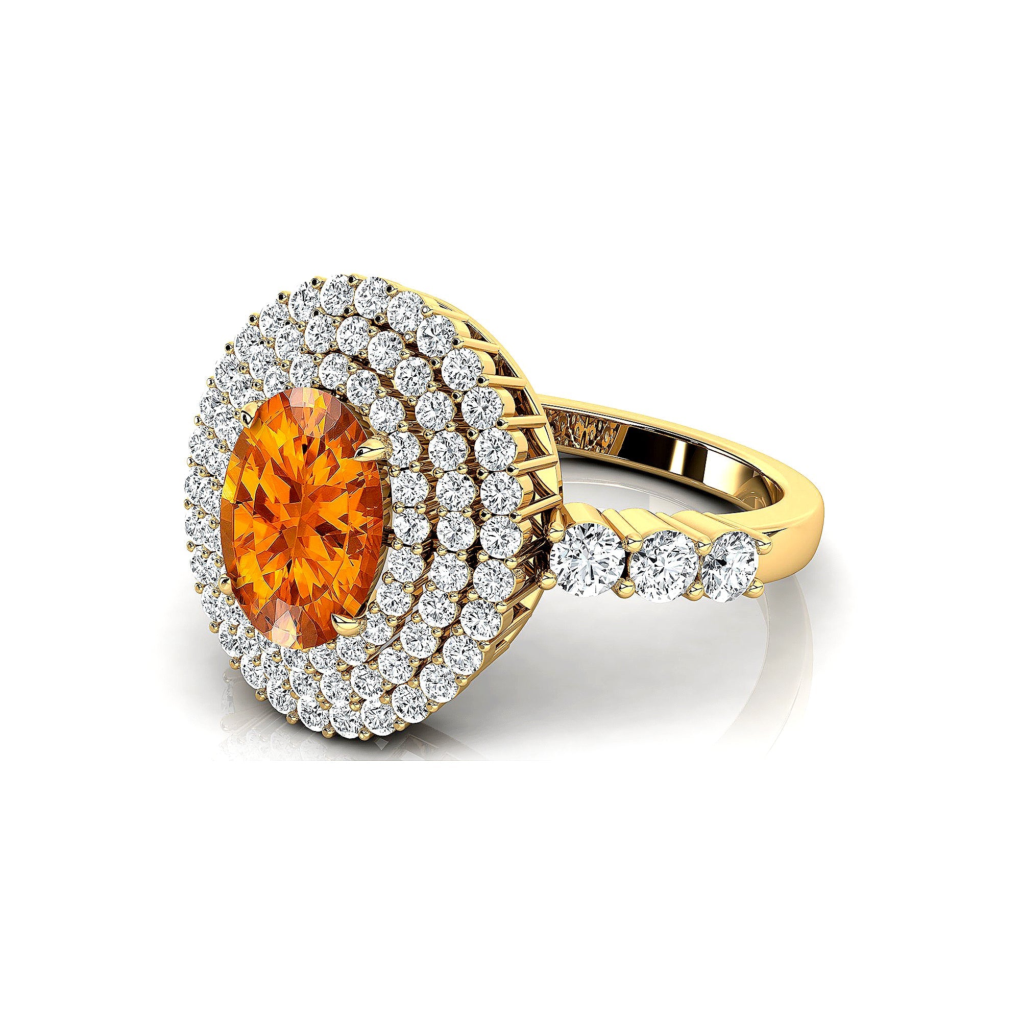 Triple Halo Diamond Oval Cut Citrine Cocktail Ring - GeumJewels