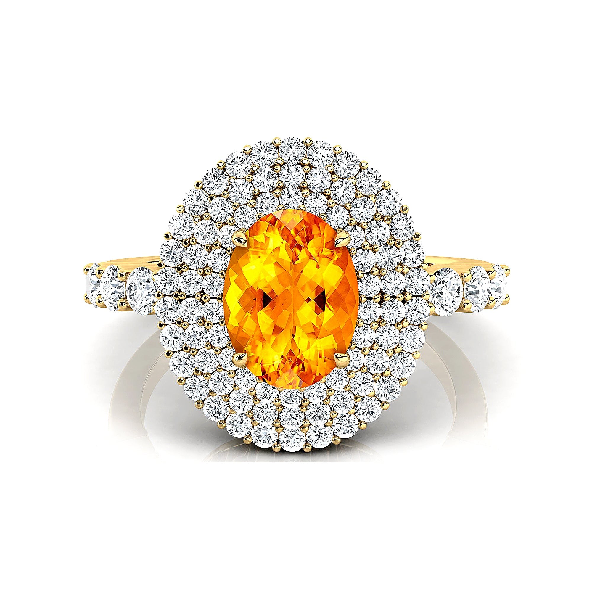 Triple Halo Diamond Oval Cut Citrine Cocktail Ring - GeumJewels