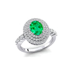 Triple Halo Diamond Oval Cut Emerald Cocktail Ring - GeumJewels