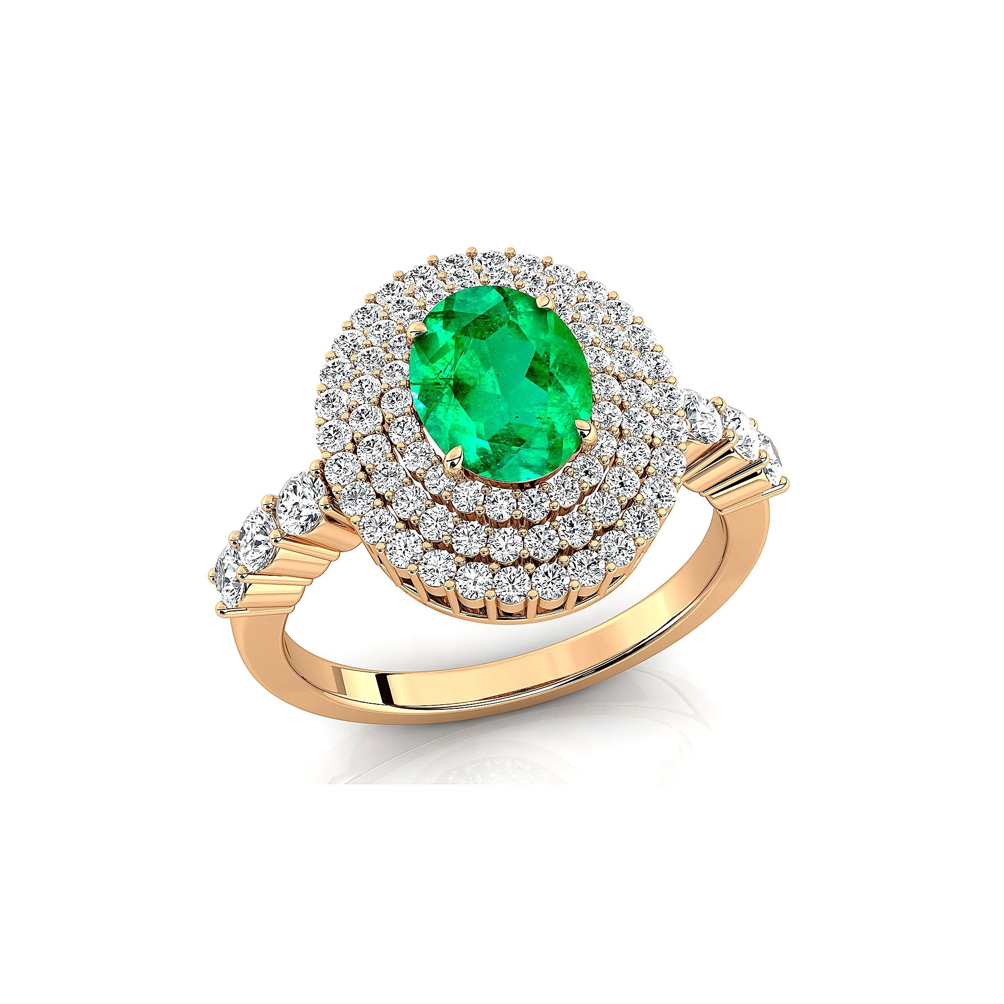 Triple Halo Diamond Oval Cut Emerald Cocktail Ring - GeumJewels