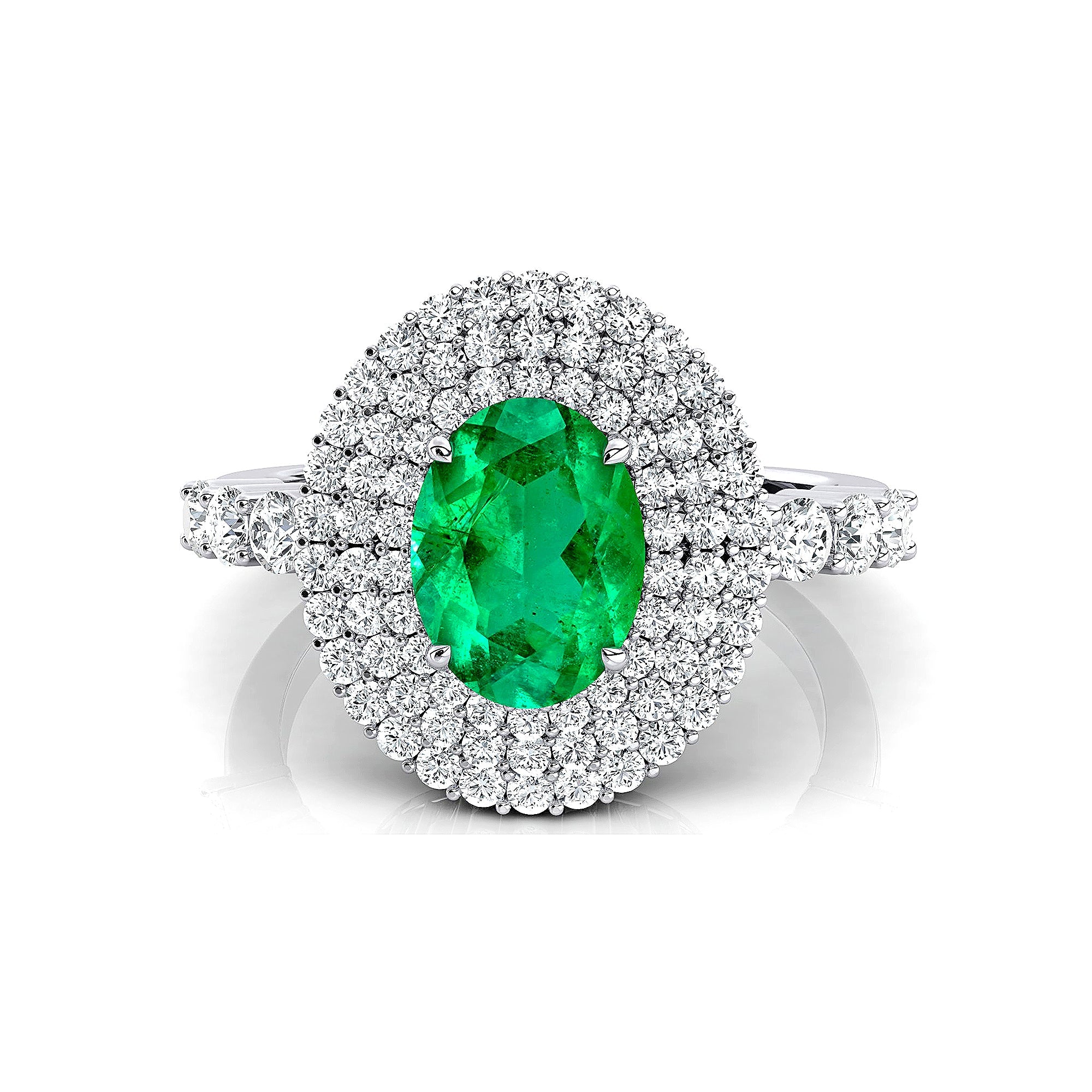 Triple Halo Diamond Oval Cut Emerald Cocktail Ring - GeumJewels