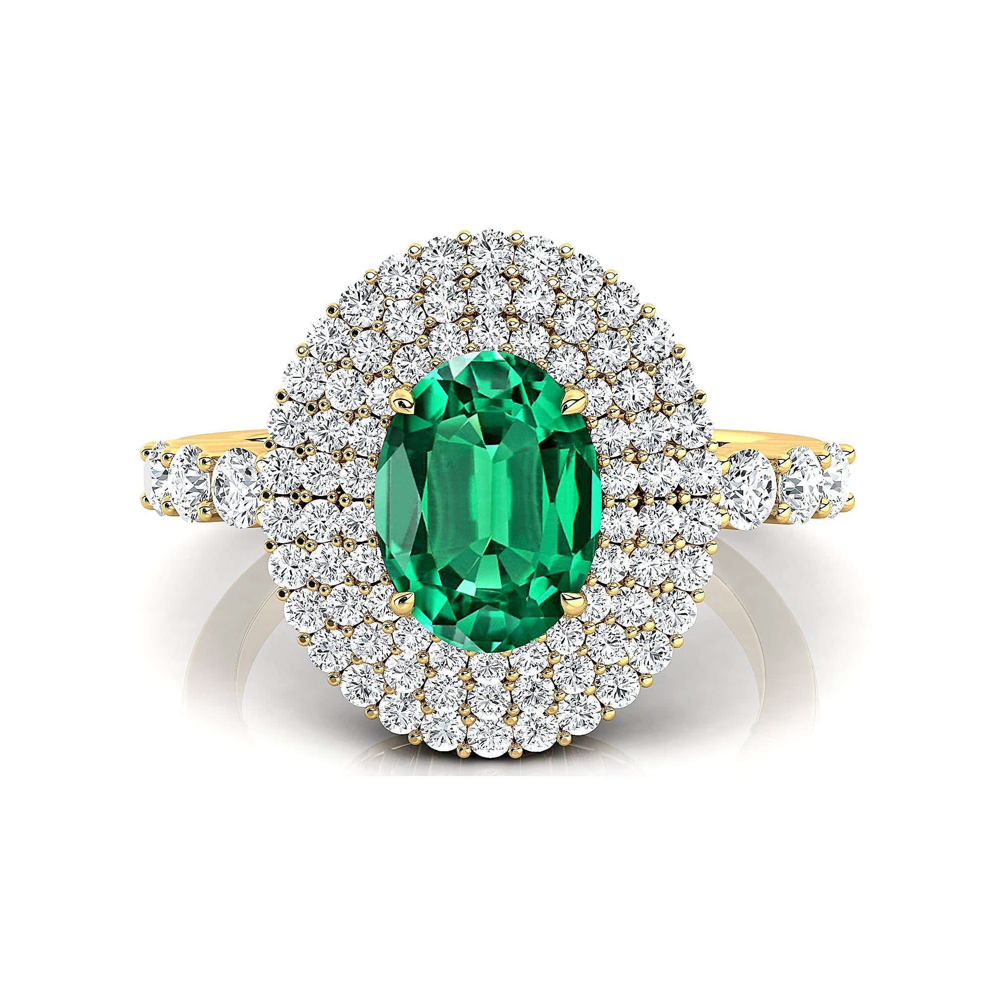 Triple Halo Diamond Oval Cut Emerald Cocktail Ring - GeumJewels