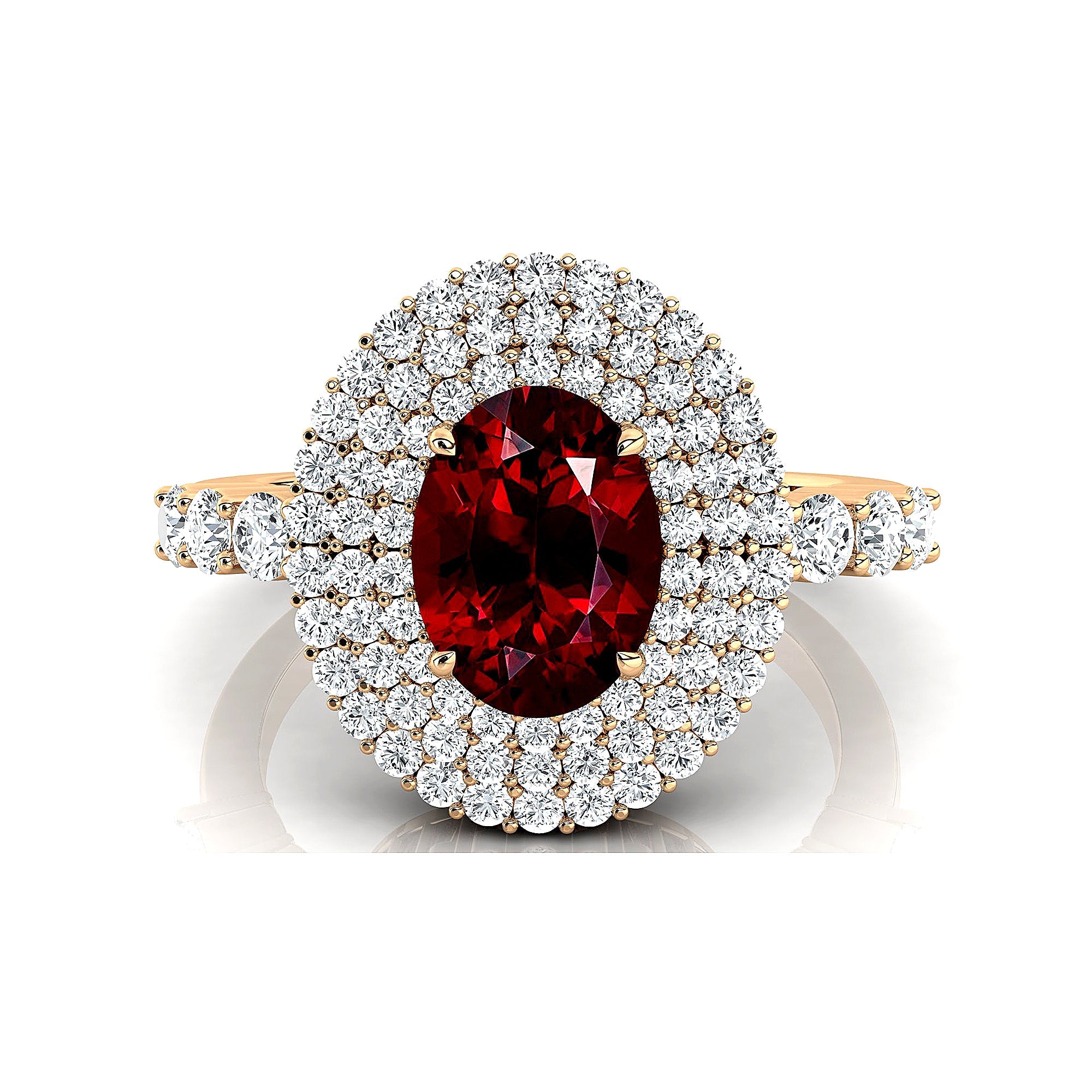 Triple Halo Diamond Oval Cut Garnet Cocktail Ring - GeumJewels