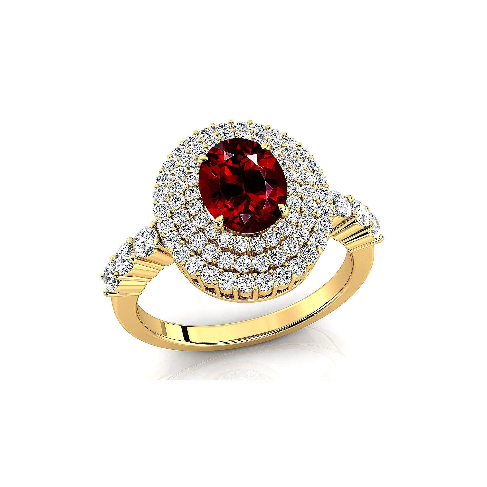 Triple Halo Diamond Oval Cut Garnet Cocktail Ring - GeumJewels