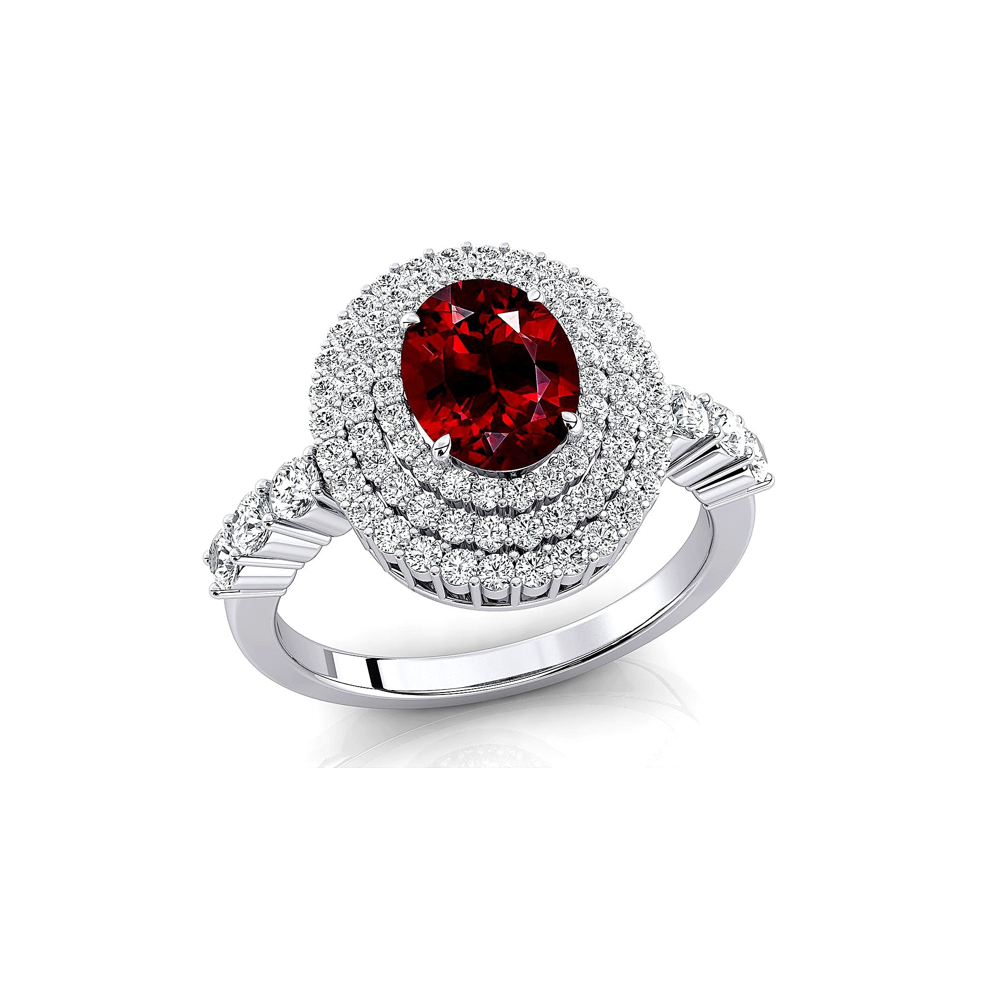 Triple Halo Diamond Oval Cut Garnet Cocktail Ring - GeumJewels