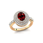 Triple Halo Diamond Oval Cut Garnet Cocktail Ring - GeumJewels