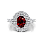 Triple Halo Diamond Oval Cut Garnet Cocktail Ring - GeumJewels