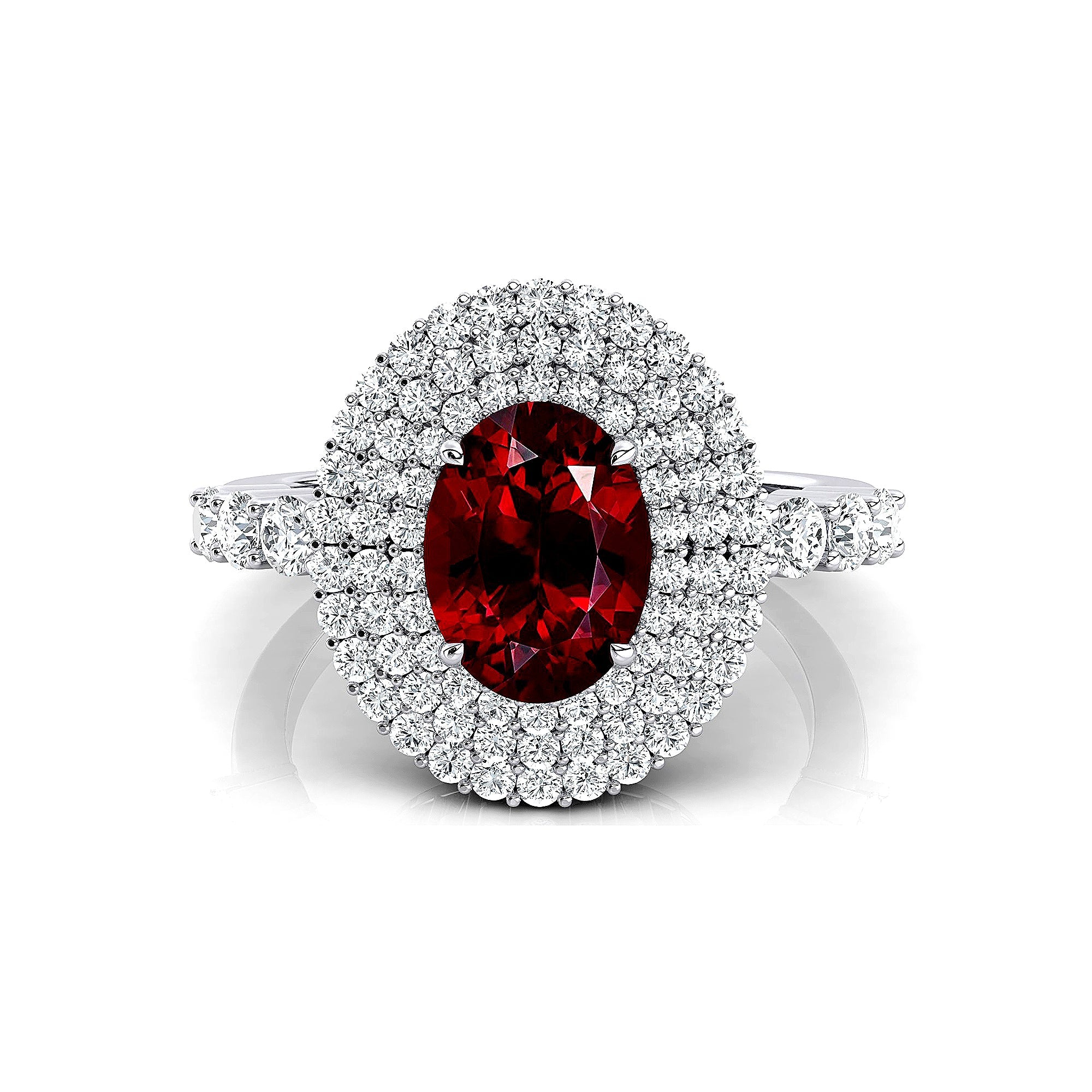 Triple Halo Diamond Oval Cut Garnet Cocktail Ring - GeumJewels