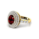 Triple Halo Diamond Oval Cut Garnet Cocktail Ring - GeumJewels