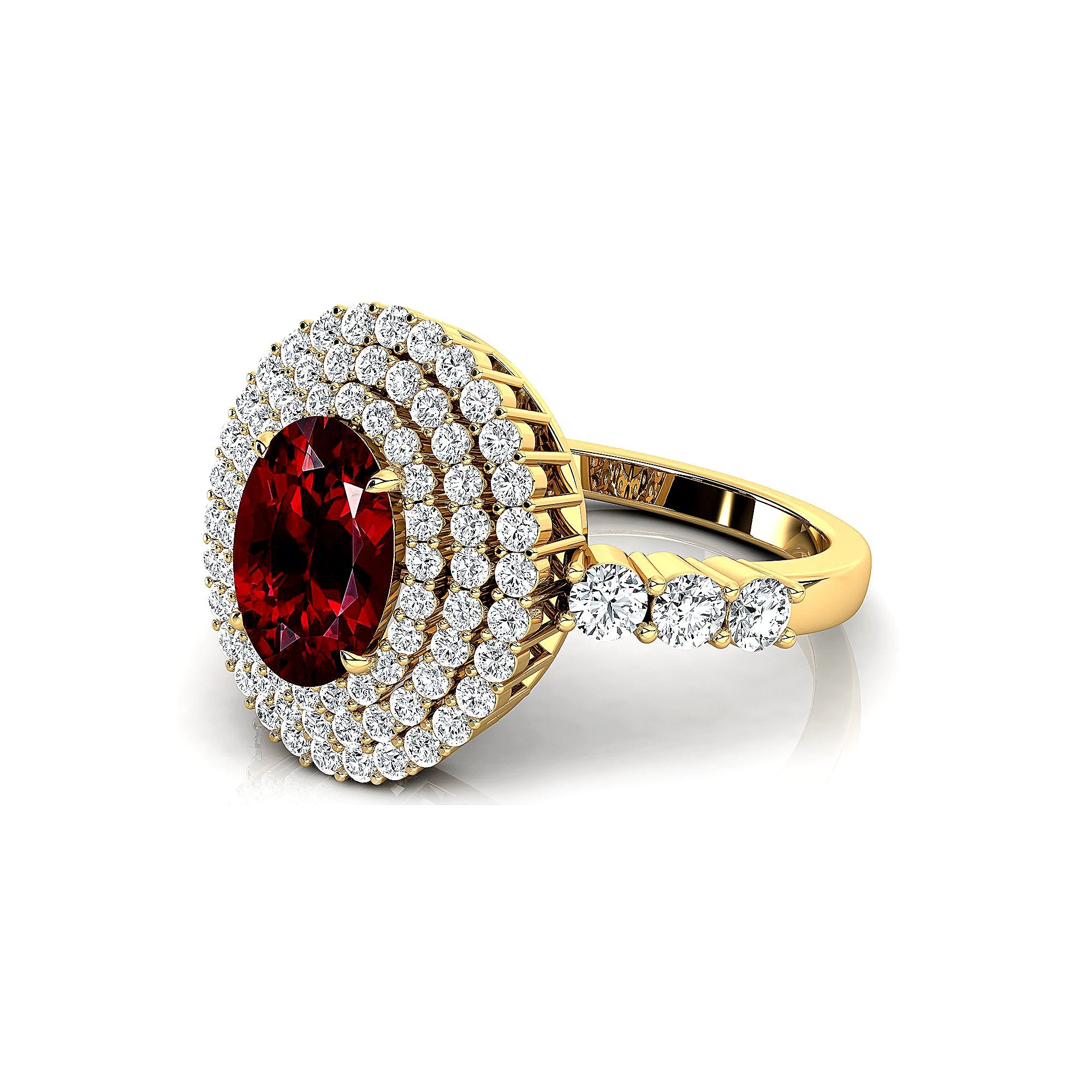 Triple Halo Diamond Oval Cut Garnet Cocktail Ring - GeumJewels