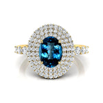 Triple Halo Diamond Oval Cut London Blue Topaz Cocktail Ring - GeumJewels