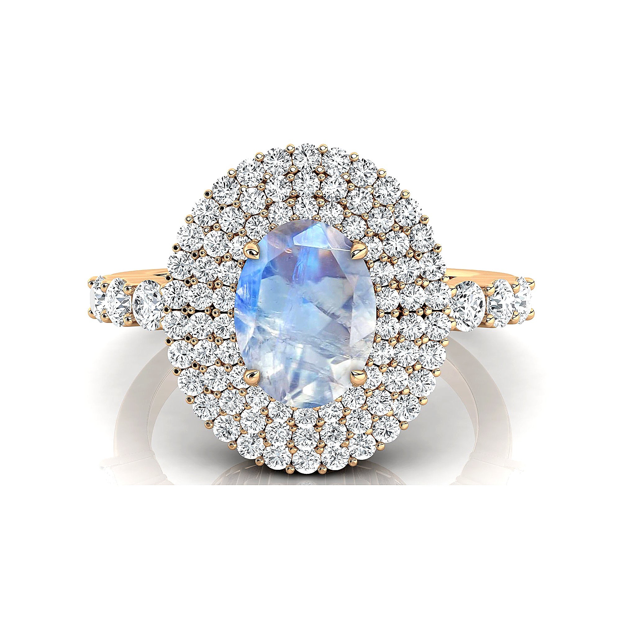 Triple Halo Diamond Oval Cut Moonstone Cocktail Ring - GeumJewels